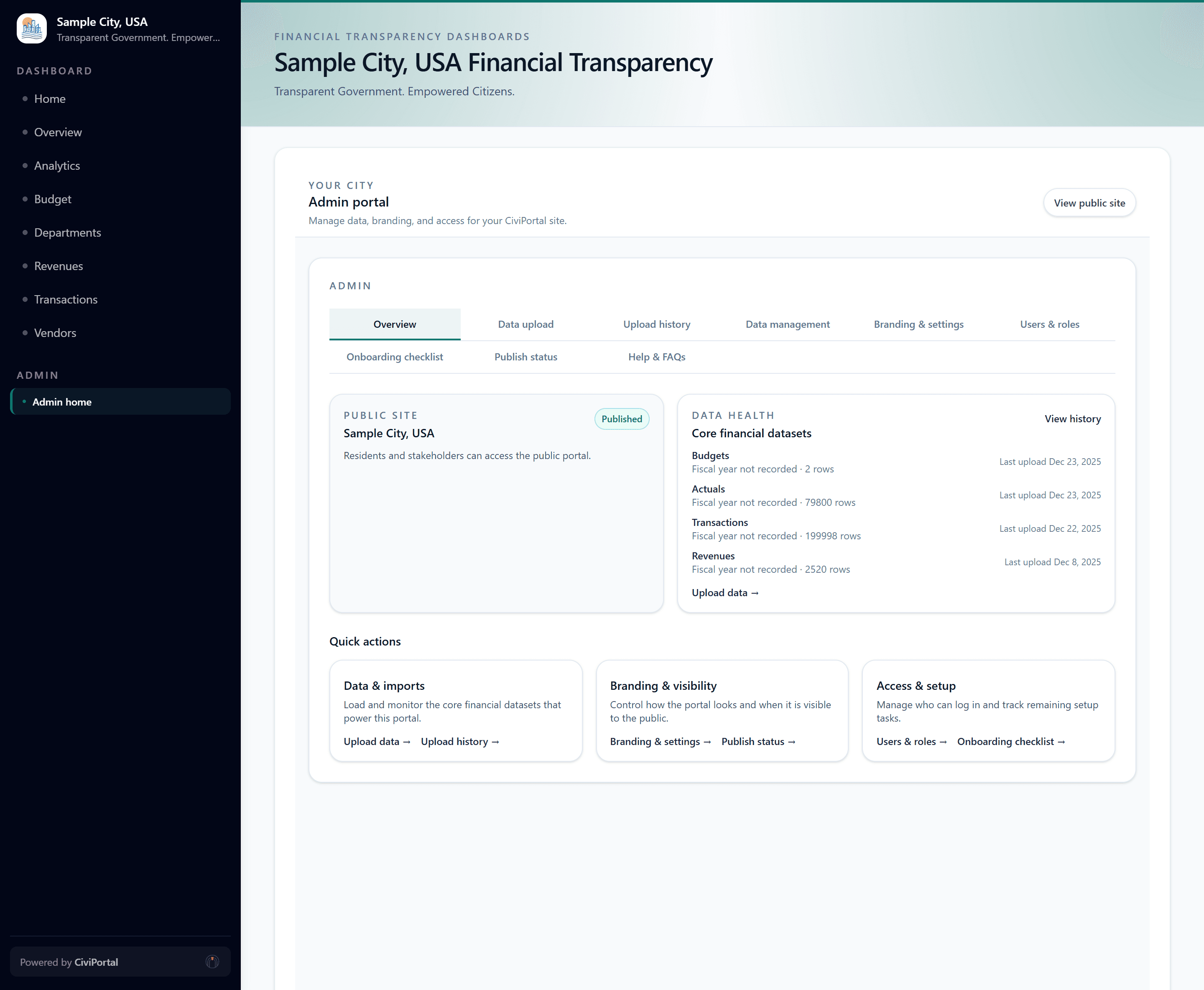 Admin data upload interface for managing financial records