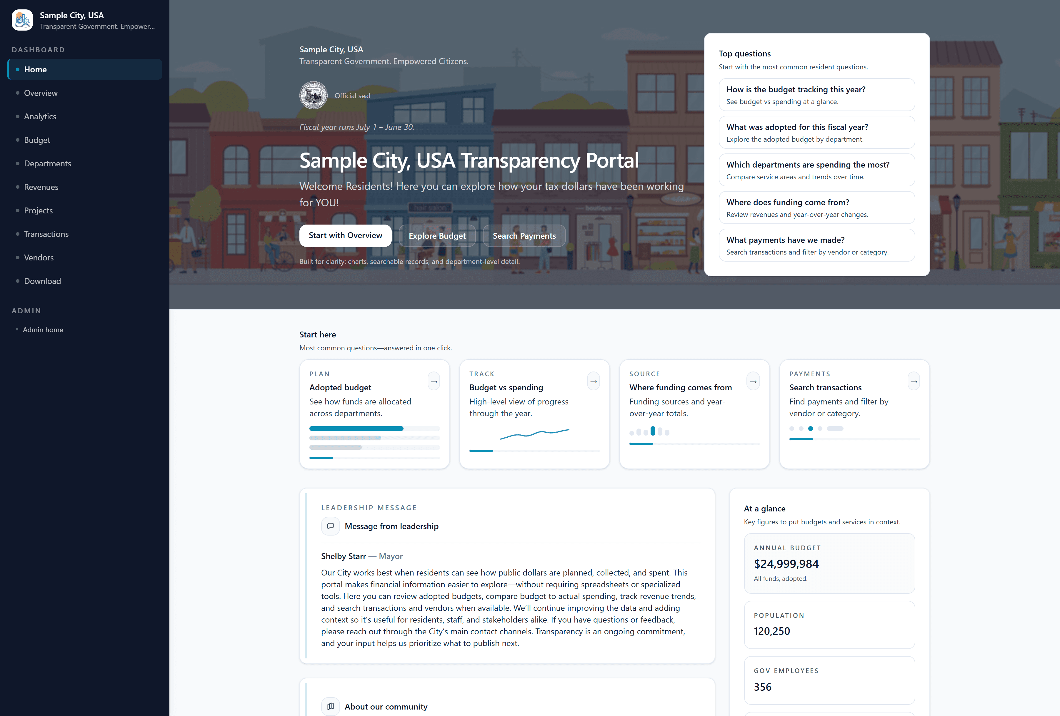 Citizen portal home page showing navigation and overview content